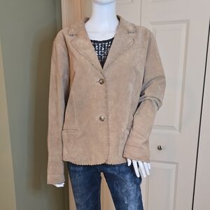 Coldwater Creek Genuine Suede Blazer Jacket With Scalloped Edges